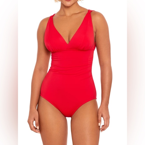 Time and Tru Other - NWT!🎉Time and Tru Shirring Shaping One Piece Red Swimsuit Size L